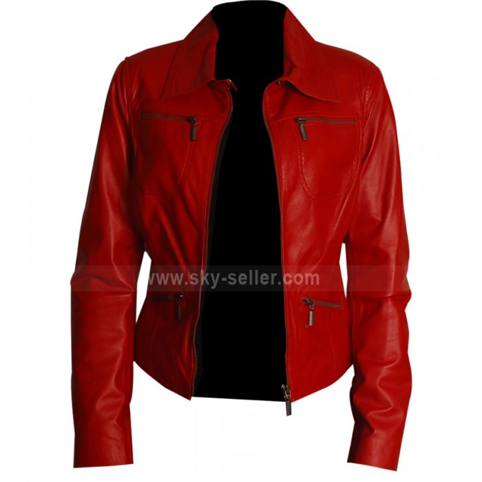 Slim Fit Red Womens Leather Biker Jacket
